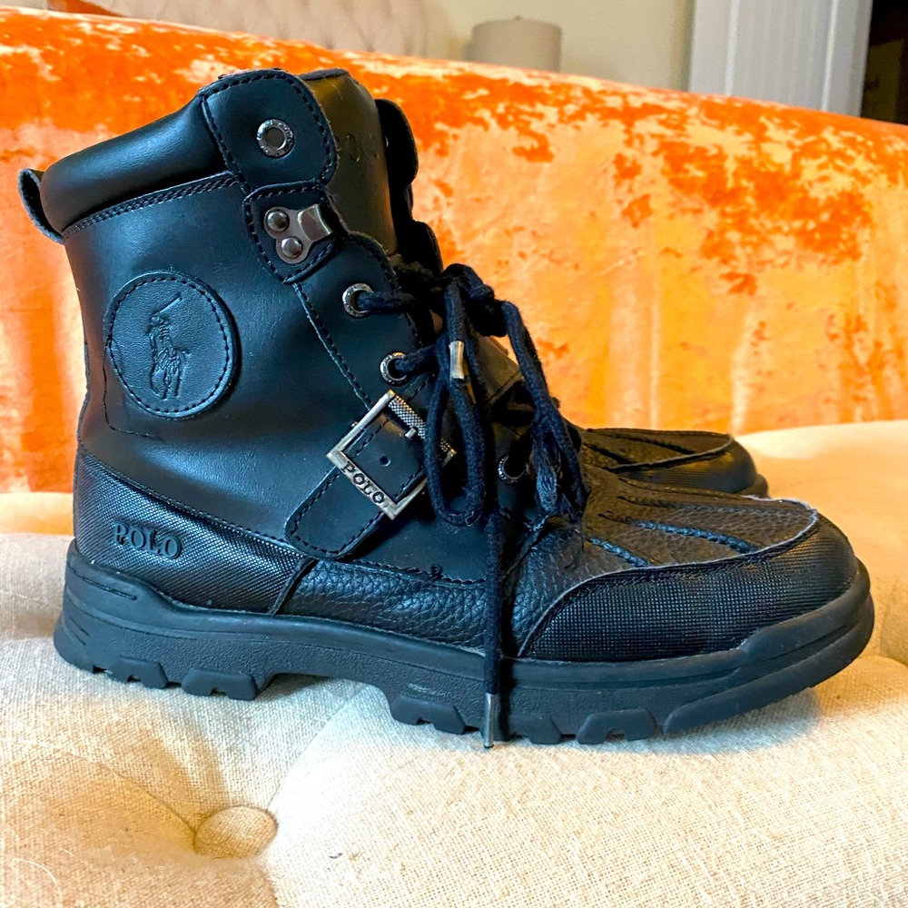 Polo by Ralph Lauren Black Leather Boots Boys 6.5